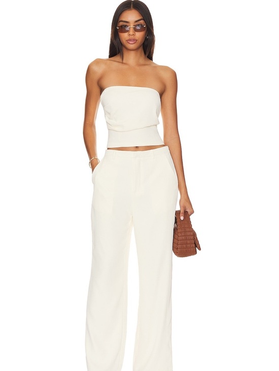 SNDYS. Pants - Cream Strapless S Crop Top with XS Wide-Leg Trousers Set